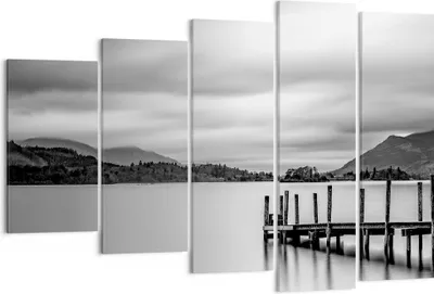 Produktbild von Bild auf Leinwand - Leinwandbild - 5 Teile - Schwarzweiß Landschaft See - 150x100cm - Wand Bild - Wanddeko - Wandbilder - Leinwanddruck - Bilder - Wanddekoration - Leinwand bilder - EG150x100-4321
