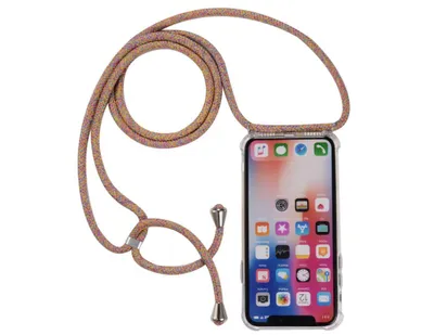 Immagine prodotto di Custodia per cellulare con tracolla a catena/cordoncino / Custodia a tracolla per diversi modelli di iPhone, tra cui iPhone 14, disponibile nei colori arcobaleno/argento