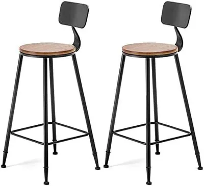 Produktbild von Barhocker mit Rückenlehne, 2er Set Frühstückshocker, Küchenhocker mit Rückenlehne, Fußstütze, Industriesitz für Esszimmer Küche Bar (A)