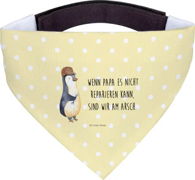 Produktbild von Mr. & Mrs. Panda Halstuch Wenn Papa es nicht reparieren kann, sind wir am Arsch - Gelb Pastell - Geschenk, Vatertag, Für Hunde, Vater, Tuch, Bandana, Muttertag, Pinguin