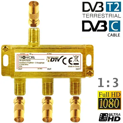 Zdjęcie produktu dla 3-drożny złoty rozdzielacz koncentryczny rozdzielacz antenowy rozdzielacz gniazdo koncentryczne adapter rozdzielacza TV