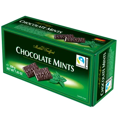 A green box of Maitre Truffout Chocolate Mints.