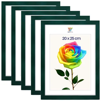 Obrázek produktu pro MG Design, sada 5 kusů rámečků na fotografie, rozměr 20 x 25 cm – fotorámečky se zeleným rámem z masivního dřeva a odolným akrylovým sklem, vhodné k zavěšení i k postavení