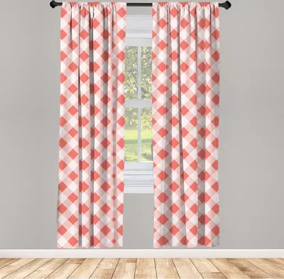 Produktbild von ABAKUHAUS Koralle Vorhänge, Gardinen, Diagonale Zusammengesetzt Geometrisch Vintage Motiven Muster, 2 Stück 75 x 225 cm, , Coral Creme