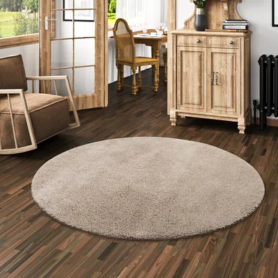 Produktbild von Hochflor Shaggy Teppich Palace Taupe Rund, Größe:133 cm Rund