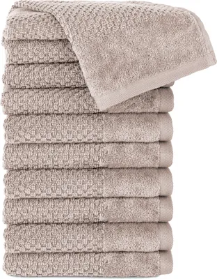 Produktbild von Pure Label 10-TLG Gästehandtücher 30x50 cm mit Aufhängeschlaufe aus 100% Baumwolle, saugstark und weich | 10 Gästehandtücher Beige - Taupe, 30x50cm