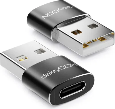 Produktbild von deleyCON USB C auf USB Adapter [2 Stück] USB C Buchse auf USB A Stecker - für PC Computer Laptop Notebook Aluminium Schwarz