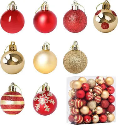 Imagen del producto de 50 adornos para el árbol de Navidad, de 4 cm de diámetro, resistentes a golpes y con un brillo metálico, ideales para decorar el árbol de Navidad y para fiestas