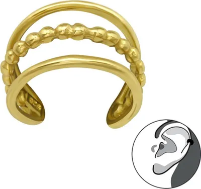 Produktbild von Ohrklemme Silber 925: Ear Cuff Ohrring ohne Loch dreireihig Gold