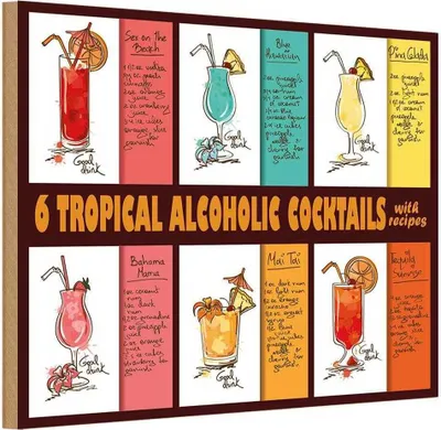 Produktbild von vianmo Holzschild 12x18 cm Alkohol 6 tropical cocktails recipes