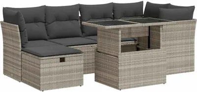 Immagine prodotto di vidaXL set di divani da giardino 7 pezzi con cuscini in rattan grigio chiaro