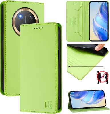 Produktbild von Lederhülle für Honor X9C/Magic7 Lite/Honor X60 Pro Hülle Flip Brieftasche Kartenfächern Ständer Schutzhülle Grün