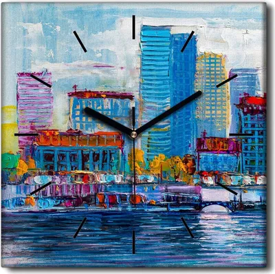 Produktbild von Coloray Uhr auf Leinwand 30x30 cm Wand Uhr Dekoration Wohnzimmer Segeltuch schwarze Hände -Abstraktionsstadt
