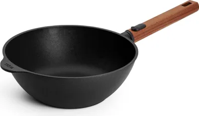 Produktbild von Woll Eco Logic QXR Guss-Wok: abnehmbarer Holzgriff, Ø 24 cm, 9 cm hoch, Alle Herdarten inkl. Induktion
