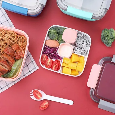 Obrázok produktu pre Lunchbox – nepretekajúca bento krabička na šalát s nádobkou na dresing, 3 priehradky, krabička na šalát a desiatu na cesty, vhodná do mikrovlnky, ideálna do školy, do práce, na piknik a na cesty (ružová)