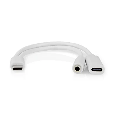 Produktbild von Nedis USB-C Adapter - USB 2.0 - USB-C Stecker - USB-C Buchse / 3.5 mm Buchse - 0.10 m - Rund - Vernickelt - PVC - Weiss - Box