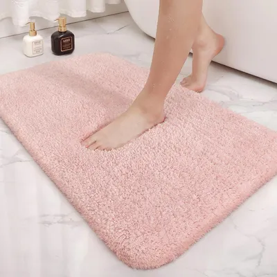 Image de Tapis de bain antidérapant, lavable, 60 x 90 cm, en microfibre rose