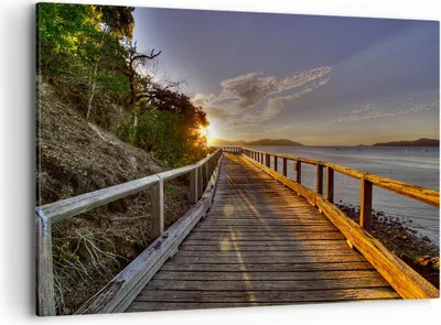 Produktbild von Bild auf Leinwand - Leinwandbild - Fußgängerbrücke Himmel Wasser - 120x80cm - Wand Bild - Wanddeko - Leinwanddruck - Bilder - Kunstdruck - Wanddekoration - Leinwand bilder - Wandkunst - AA120x80-0125