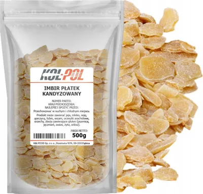 Zdjęcie produktu dla IMBIR KANDYZOWANY PŁATKI 500g Do herbaty w płatkach wysoka jakość Kol-Pol