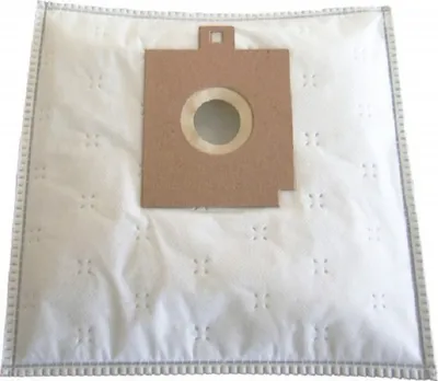 A close-up of a white vacuum cleaner bag with a brown cardboard connector.