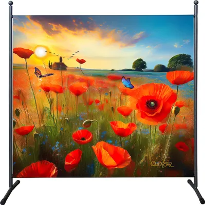 Produktbild von Paravent Outdoor Wetterfest 180 x 178 cm Mohnwiese | Raumteiler Stellwand Innen | Garten & Balkon Sichtschutz Blickdicht