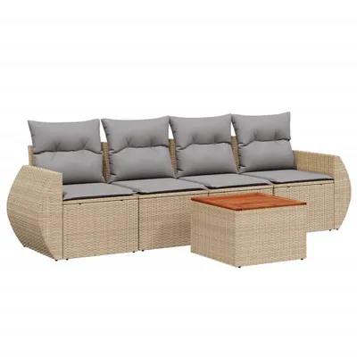 Produktbild von vidaXL 5-tlg. Garten-Sofagarnitur mit Kissen Beige Poly Rattan