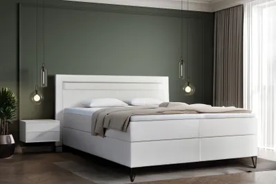 Produktbild von Boxspringbett 160cm x 200cm mit 2 Bonell - Matratzen H3, ohne Bettkasten, , LED Beleuchtung Weiß Teramo