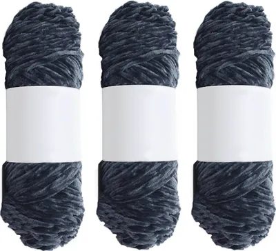 Image de 3 pcs. 100% fil polyester pour tricoter des travaux de crochet, 100 g par pelote, gris fonc ?