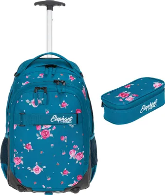 Produktbild von Schultrolley 2 Teile Set Trolly Mädchen Elephant Hero Signature Schulranzenset Trolley Mäppchen Box 12848 Blue Flower