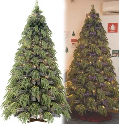 Image de LARS360 Arbre de Noël 210 cm avec éclairage PVC+PE Branches suspendues (effet neige) + LED blanc chaud (8 modes), y compris rubans, chaîne en cristal, gants & sac de rangement