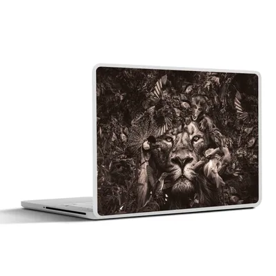 Produktbild von MuchoWow® Laptop Aufkleber Sticker Cover Wilde Tiere - Afrika - Schwarz - Weiß 31x22.5 cm - Laptop-Deko