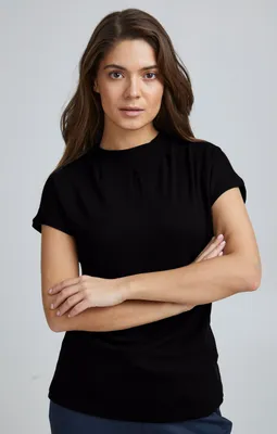 Produktbild von fransa FRZASKATER Damen T-Shirt Kurzarm Shirt Rundhalsausschnitt kurze Ärmel mit überschnittener Schulter und hochabschließendem Kragen