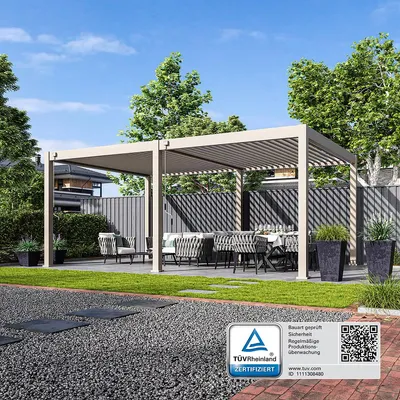 Produktbild von Deluxe Plus Pavillon Terrassenüberdachung Aluminium 4 x 6 M Ivory Sand