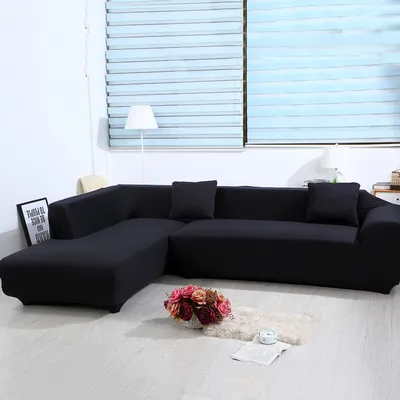 Produktbild von 2 pcs 3 Sitzer Sofahussen Sofabezug Stretch elastische Sofahusse Sofa Abdeckung 170-220cm, Schwarz