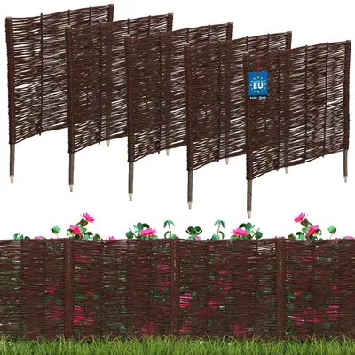 Zdjęcie produktu dla KOTARBAU® Zestaw 5 wiklinowych obrzezy rabatowych 60 x 60 cm wiklinowe obrzeza ogrodowe do kwiatów i warzyw obrzeza trawnikowe