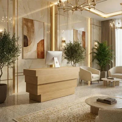 Produktbild von Empfangstheke und Rezeption, trapezförmiges Design, moderner Frontdesk für Geschäft und Büro 150x60x100cm【Taijie 150】