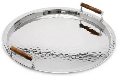Rundes Serviertablett Hugo Ø 54,5 cm, vernickelt, Bambusgriffe