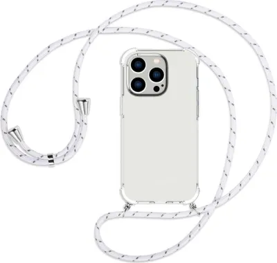 Produktbild von Handykette Backcover-Schutzhülle mit Band (Metall silberfarben) für Apple iPhone 14 Pro (6.1'') - weiß/grau