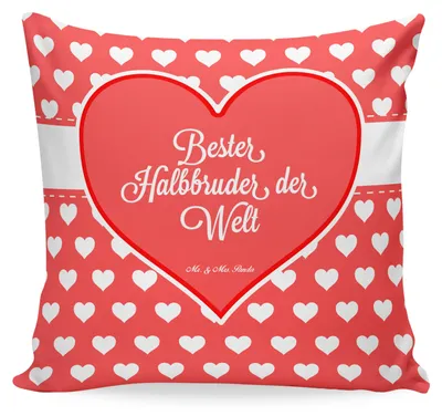 Produktbild von Mr. & Mrs. Panda Couchkissen Halbbruder - Geschenk, Kleinigkeit, Kissen 40x40, Polsterkissen, kuschelkissen, Schwester, Sofakissen, Familie, Sofa, Dekokissen