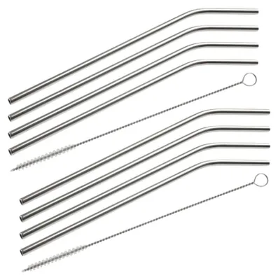 Image de Lot de 8 pailles incurvées en inox avec goupillons 24 cm Fackelmann Bar Concept