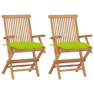 Produktbild von Gartenstühle mit Hellgrünen Kissen 2 Stk. Massivholz Teak