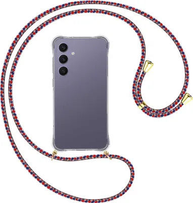 Produktbild von Handykette Backcover-Schutzhülle mit Band (Metall goldfarben) für Samsung Galaxy S24 FE 5G - silber/blau/rot