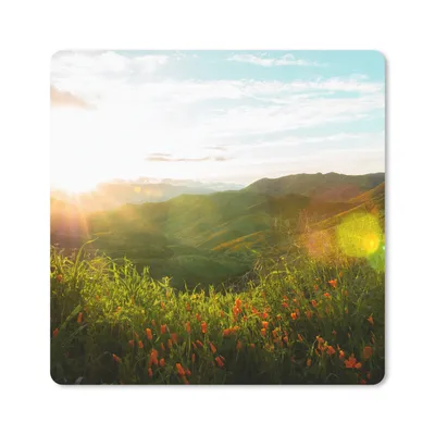 Produktbild von MuchoWow® Mauspad Mousepad Hügel - Sonnenuntergang - Gras - Grün 20x20 cm - Mousepads - Maus Mat - Pad - Mausunterlage - Desk Mat - Bureauartikeln