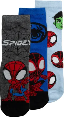 Produktbild von Marvel Spiderman Socken für Jungen - Spidey Kinder Sneaker Kindersocken Söckchen Grau/Blau (3er Pack) 23-26