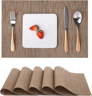 Produktbild von Tischsets Abwaschbar 6er Set, Gewebte Platzdeckchen Abwaschbar rutschfest Abgrifffeste Hitzebeständig, Vinyl Platzsets Abwaschbar für küche Speisetisch Hotel, Platz-Matten 30x45cm (Braun)