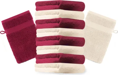 Produktbild von Betz 10 Stück Waschhandschuhe 16x21 cm PREMIUM 100% Baumwolle  Farbe: dunkelrot und beige