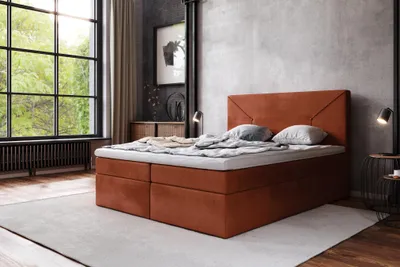 Produktbild von AX LIVING Boxspringbett 140x200 Kilton Amber Samt Bettkasten Topper
