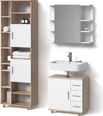 Image de Ensemble de meubles de salle de bains Livinity Eisak Sonoma 3 pièces, avec armoire haute, Model 53043