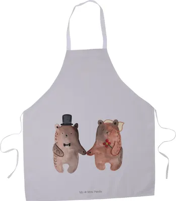 Produktbild von Mr. & Mrs. Panda Schürze Bär Heirat - Grau Pastell - Geschenk, Verheiratet Heirate Hochzeit Hochzeitsgeschenk Hochzeitspaar, Teddy, Kochschürze, Küchenzubehör