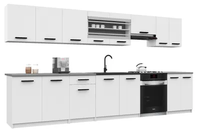 Image de Belini - Coin cuisine moderne ITALIA 3 - Meubles de cuisine 320 cm, blanc mat - Cuisine équipée avec éléments hauts, éléments bas et plans de travail